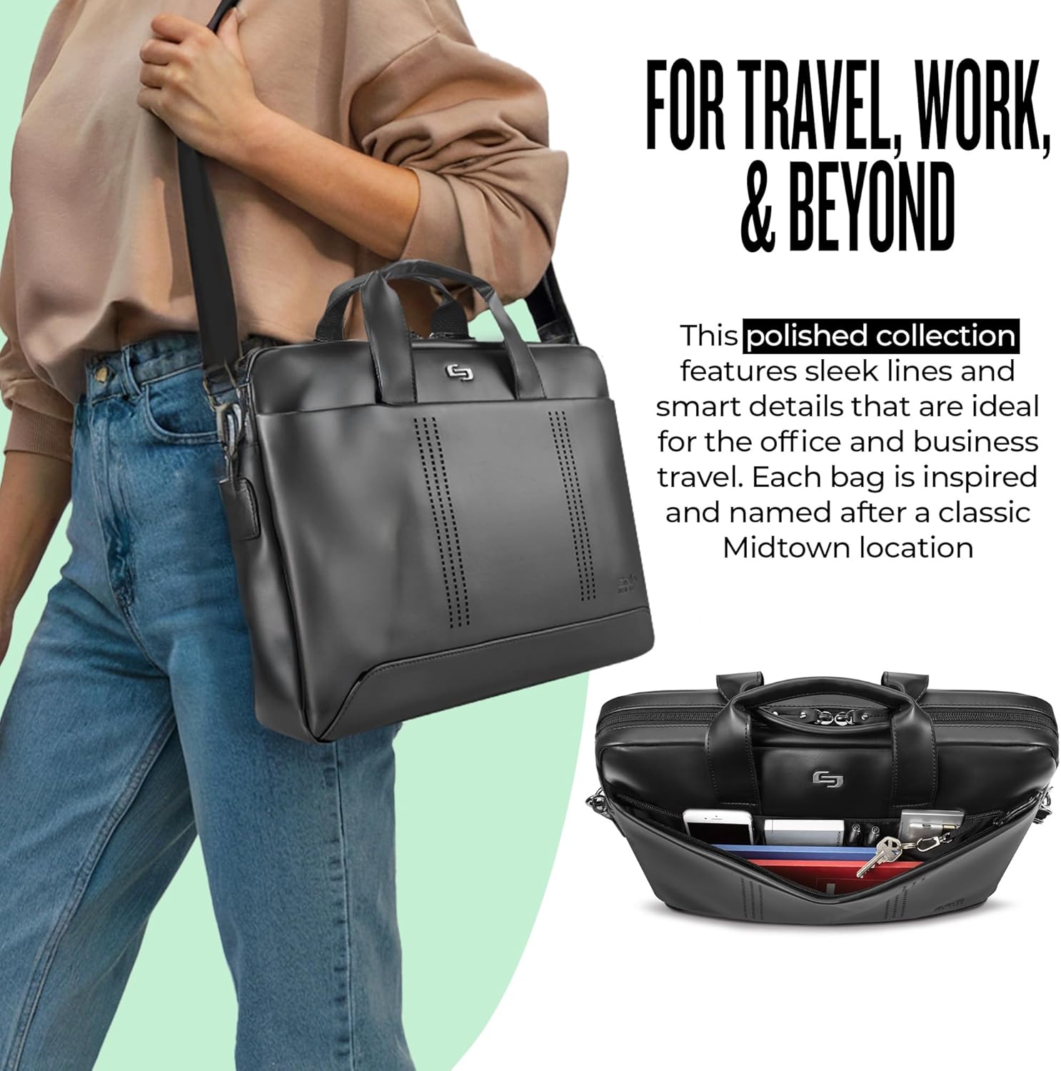 Solo New York Briefcase - Laptop Carrying Bag for Women & Men, Brief for Travel & Work, Internal Tablet Pocket, Adjustable Shoulder Strap, Fits 15.6" Computer - Murray Slim, Black - Image 4