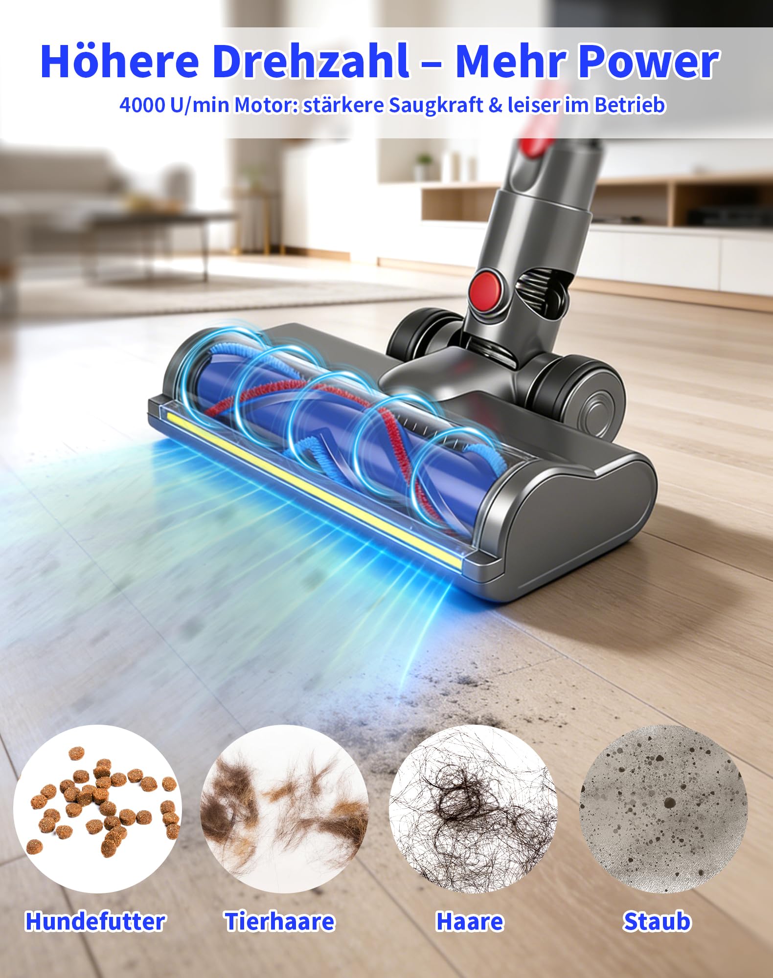 Bürste für Dyson V12 Detect Slim & V10 Digital Slim, Anti-Tangle Bodenbürste mit grünem LED-Licht, Ersatzteil Direktantrieb Reiniger Kopf Turbine Bodendüse für Hartboden & Teppich