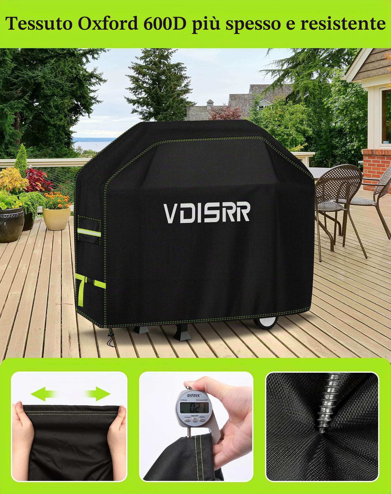 VDISRR Copertura Barbecue da Esterno, Tessuto Oxford 600D Resistente Telo Impermeabile 117 x 66 x 117 cm Copri Barbecue da Esterno per BBQ Grill Antivento UV Polvere Neve
