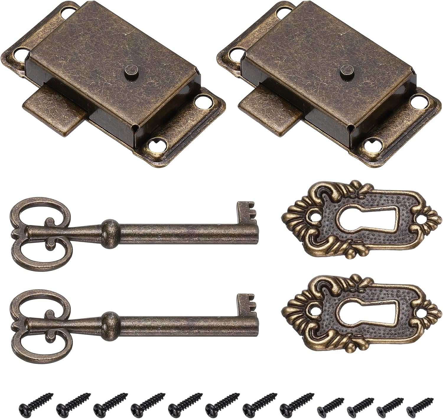 PATIKIL Vintage Cabinet Lock (Bronze, 2 Set) Vintage Furniture Decorative Lock Replacement Cabinet Cupboard Latch with Key and Screws, Suit for- Furniture/Drawers/Chest