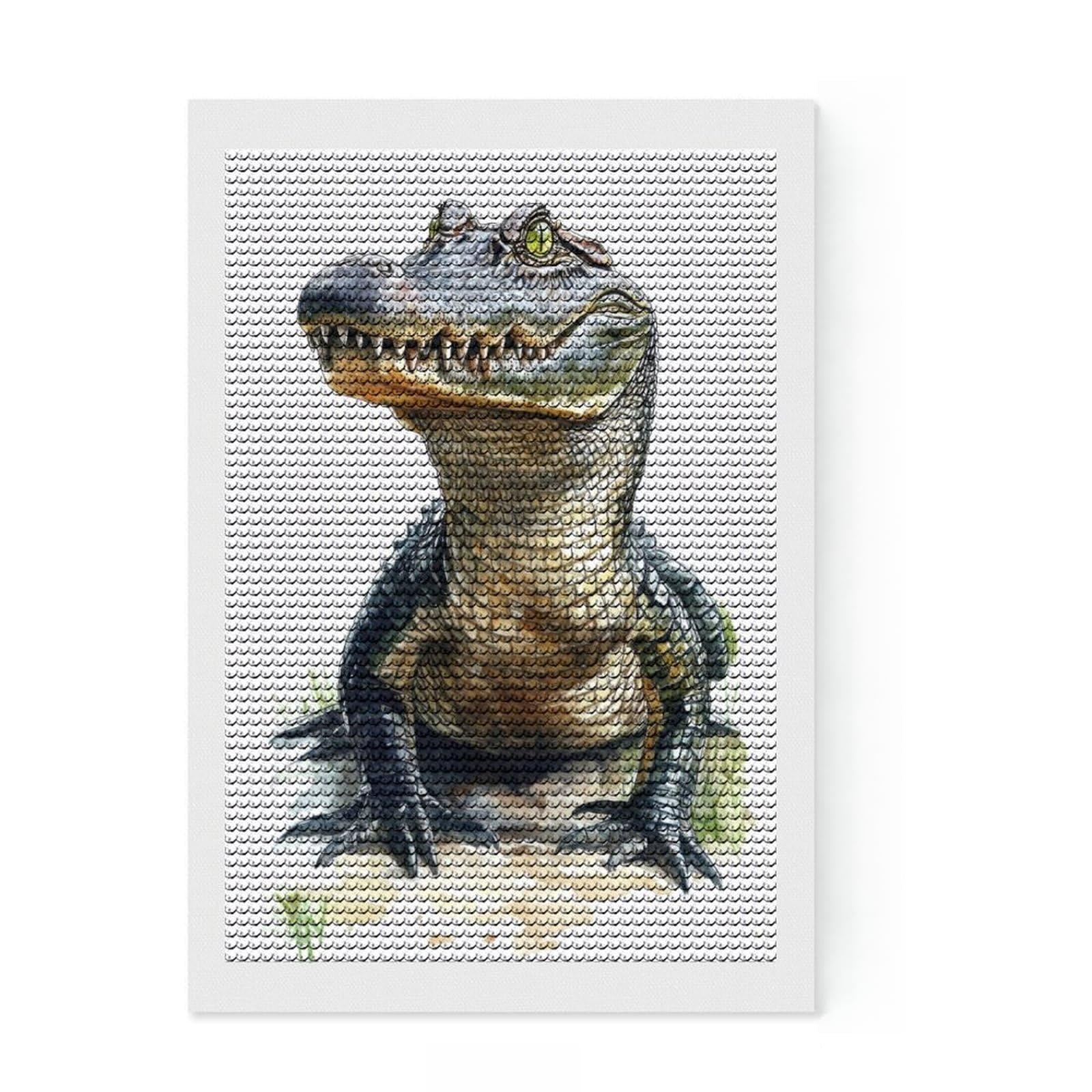 Junmoney Watercolor Alligator Portrait Full Drill Diamond Painting Kit 8"x12", Good for Quiet Evenings, Fun Craft Experience, Living Room Decor, Gift Idea