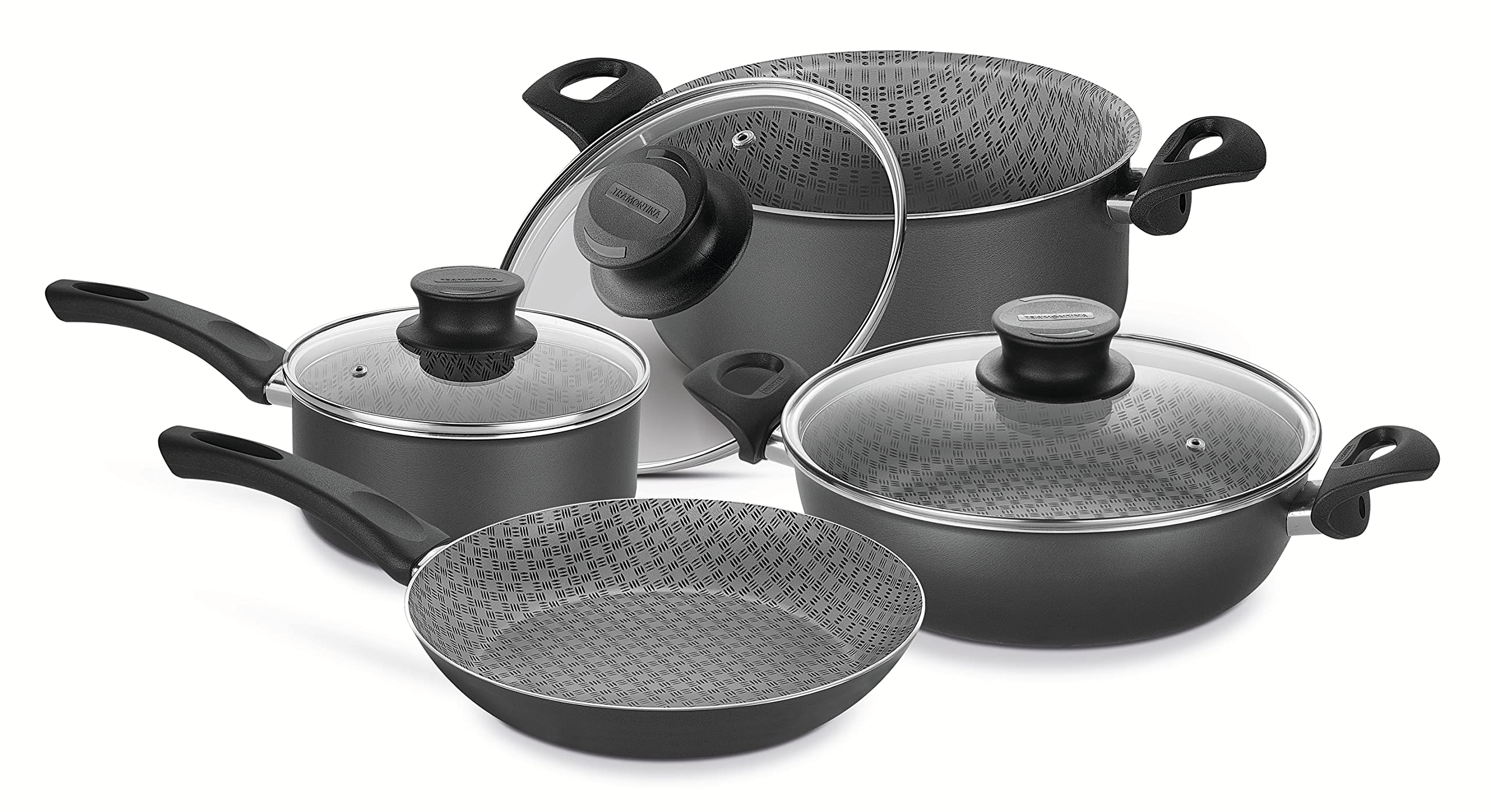 TramontinaBlack 7 pcs Cookware Set Non Stick with all Pots Needed for your Meals!
