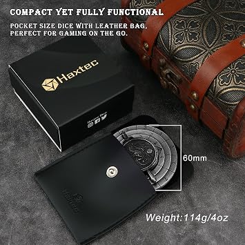 Haxtec Spinner Dice 7-in-1 Metal DND Dice Set, Silver | Unique Rotating Metal Dice for Dungeons and Dragons,DND Gifts for TTRPG players,with PU leather pouch