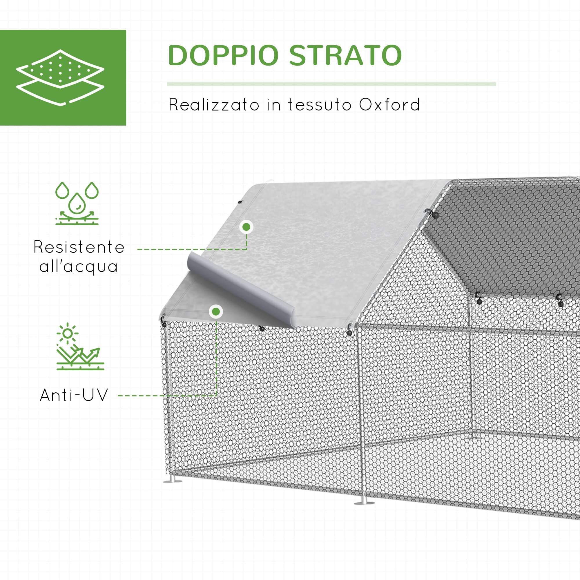 Pawhut Recinto Gabbia per Galline in Metallo Galvanizzato Impermeabile, Pollaio con Porta e Copertura Oxford, 280x570x195cm