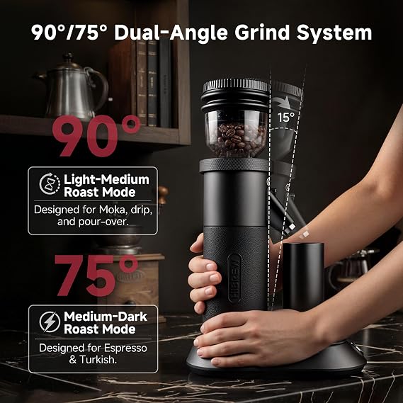 HiBREW G5A Espresso Coffee Grinder, 36 Setting, 48mm CNC Conical Burr,Black