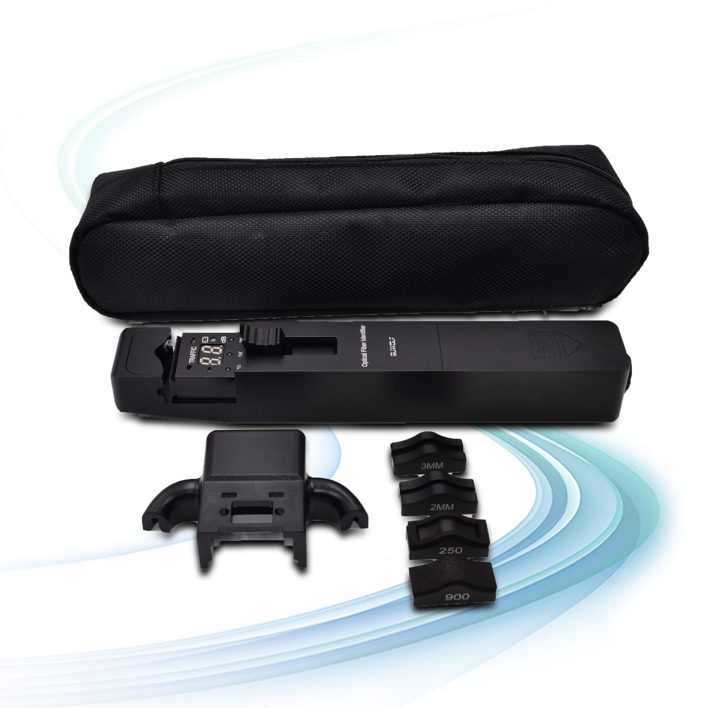 800-1700nm Identificateur de Fibre Optique / Live Optical Fiber Traffic Identifier SM MM Identifiant de Fibre Optique avec Affichage de Puissance Optique et 250um+900um+2mm+3mm Adaptateur