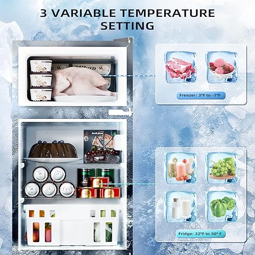 Miniatura 3 de Antarctic Star 3.2 pies cúbicos, mini refrigerador con congelador, mini refrigerador de doble puerta, refrigerador compacto, termostato ajustable,