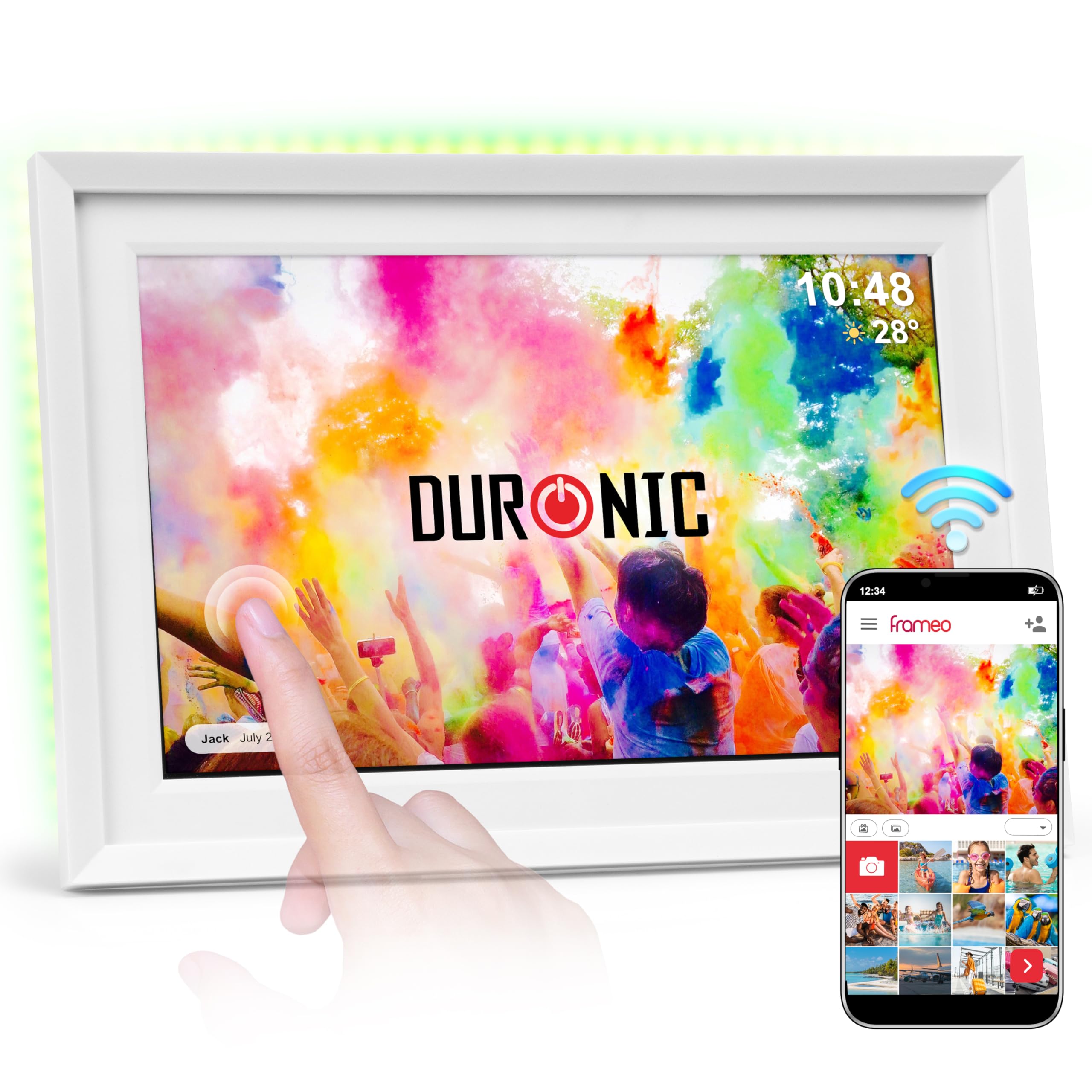 Duronic Frameo PF2A WE Cadre Photo numérique connecté 10,1 Pouces | Ecran tacile Lecteur photos vidéos Haute résolution 1280 x 800 pixels Mémoire 32 Go Chargeur 5V/3A Format d’affichage 16:10