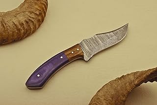 Handmade Damascus Steel Hunting Camping Skinner Knife - Rose Wood Handle Comes With Pure Leather Sheath