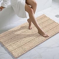 Vista 59 de Yimobra Tapetes de baño lavables, de chenilla súper suave y absorbente, para suelo y alfombra, de secado rápido, antideslizante, para bañera y Beige