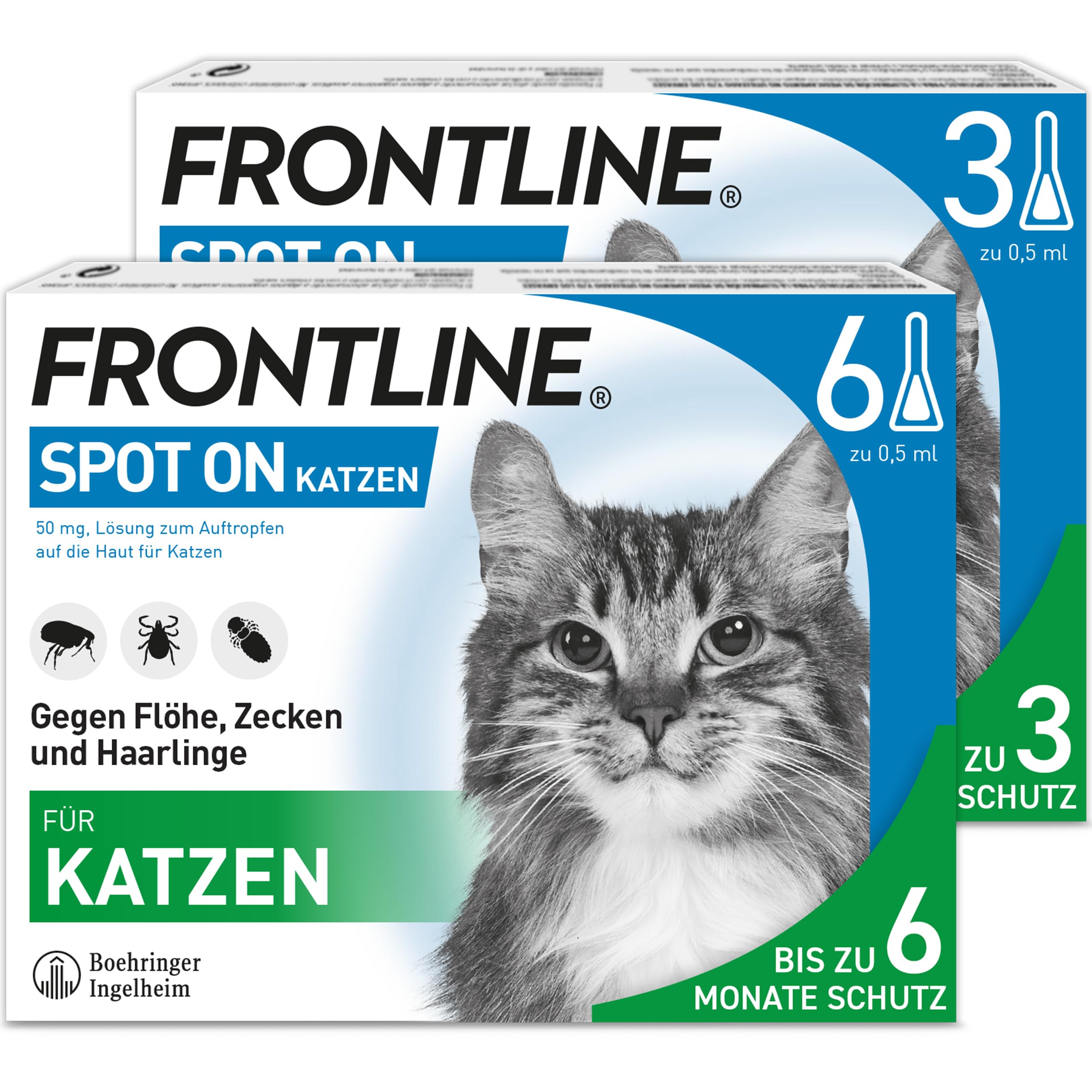 FRONTLINE Spot ON Katze gegen Zecken, Flöhe & Haarlinge - für alle Größen | 6+3 Pipetten (2er Pack) für bis zu 9 Monate Schutz - einfache Anwendung, gute Verträglichkeit - wasserfest