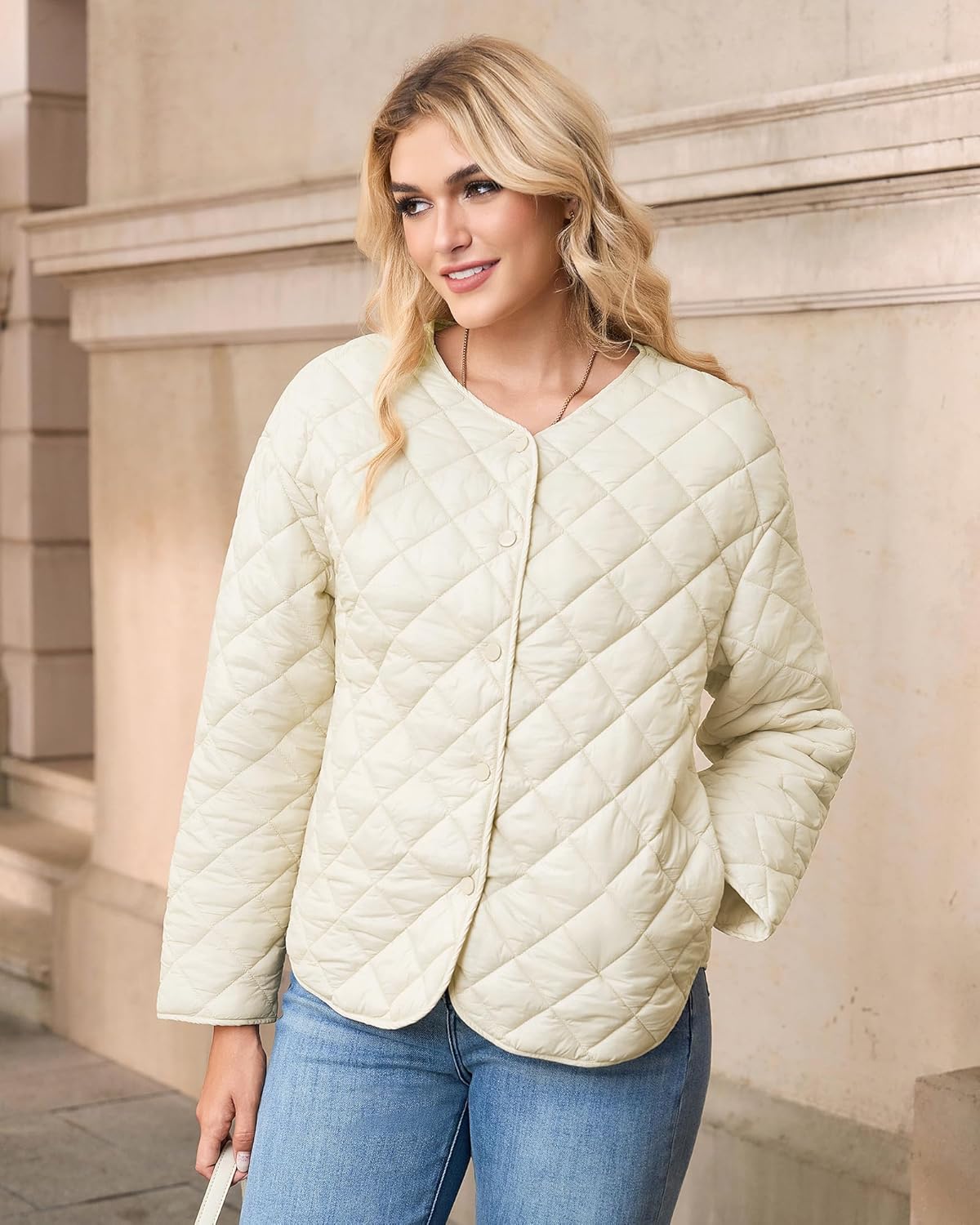 Women's Winter Quilted Jackets Lightweight Long Sleeve Button Down Coats With Pockets - Image 7