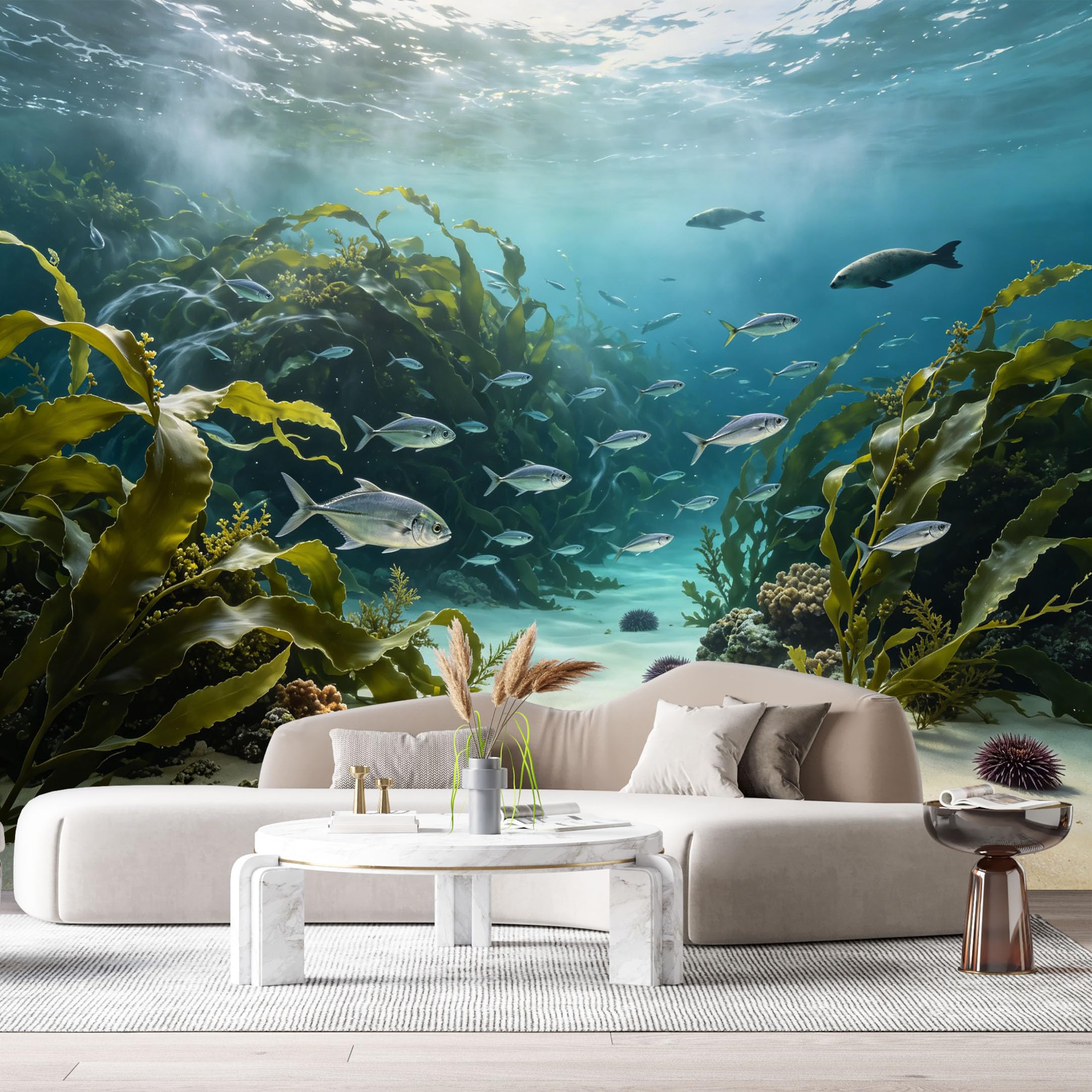 Custom Size Wall Murals Ocean Marine Tropical Kelp Forest Starfish Underwater 3D SelfAdhesiveWall Fabric Removable Wallpaper Wall Decor for Living Room Bedroom Bathroom