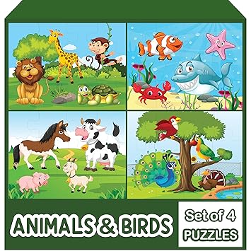 WONDRBOX Kids Puzzles, Animal and Birds Jigsaw for Ages 3-5 Years, Set of 4-48 Pcs (Multicolor, Size 30X22 CM) - image, photos