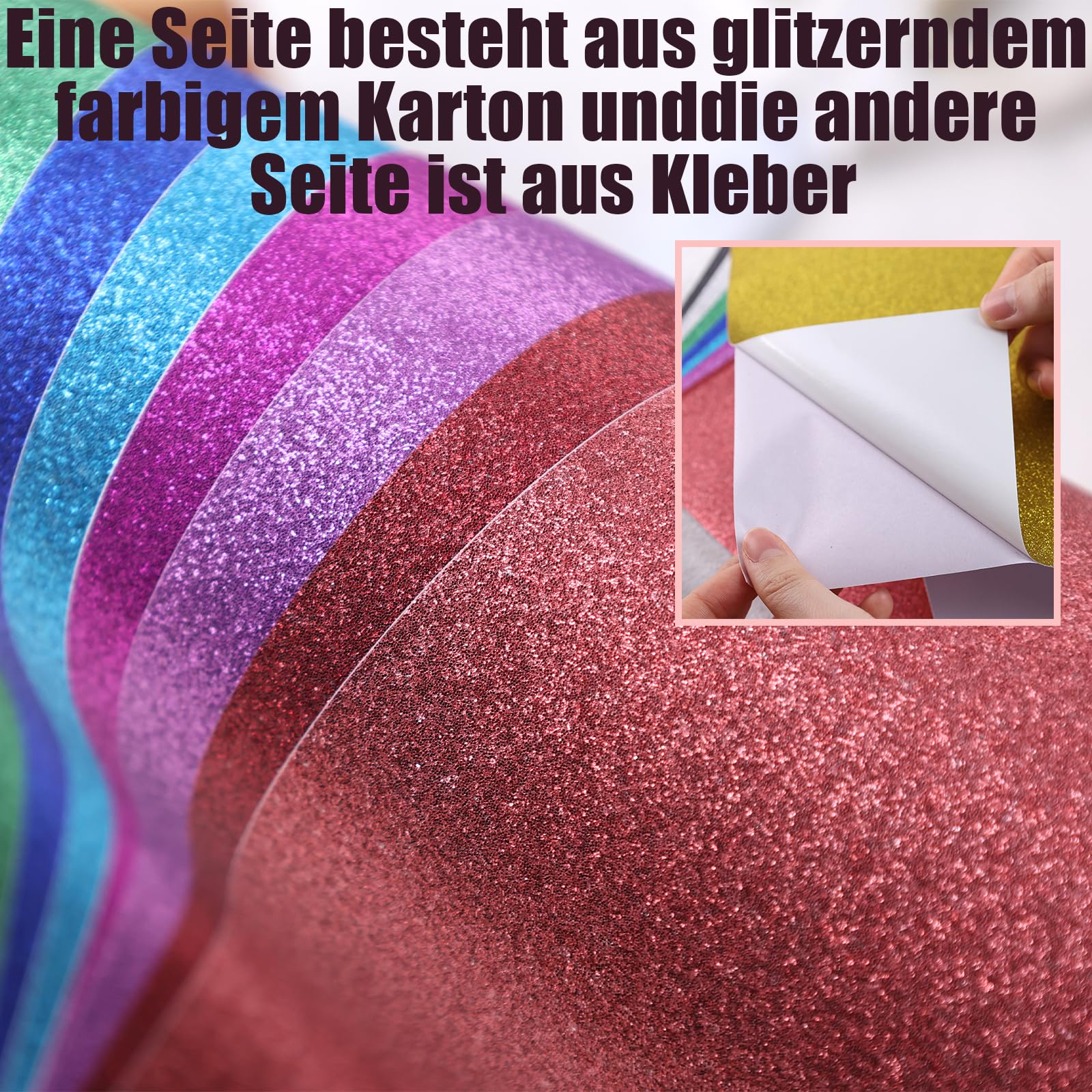 50 Blatt Glitzerpapier 10 Farben - Hochwertiges Bastelpapier 15x15cm