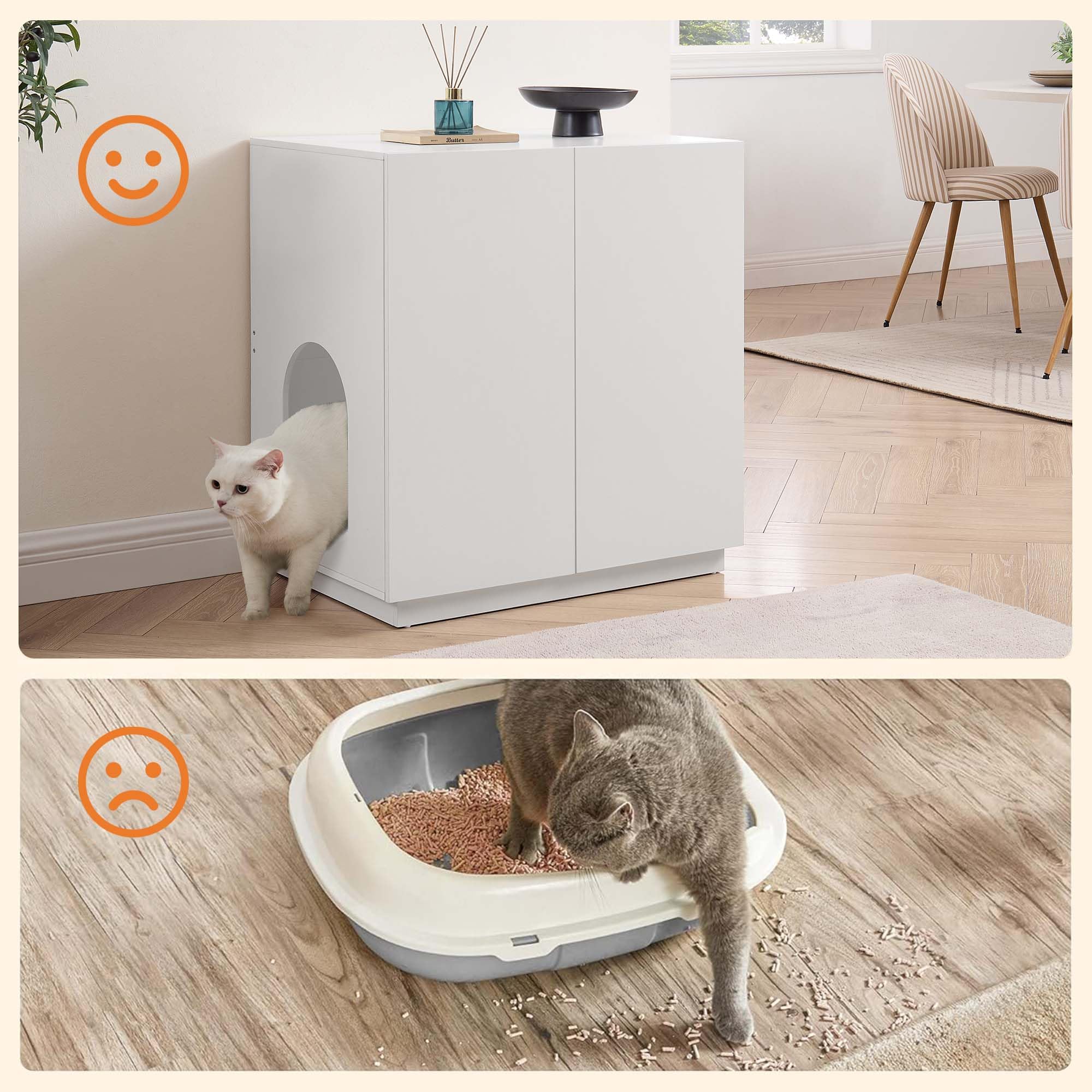 unipaws Hohes Katzenklo Möbel mit Regalen, Verstecktes Katzenklo Gehäuse für hohe oder Top Entry Katzentoiletten, Geschlossener Katzenklo Schrank, Katzenmöbel, Weiß