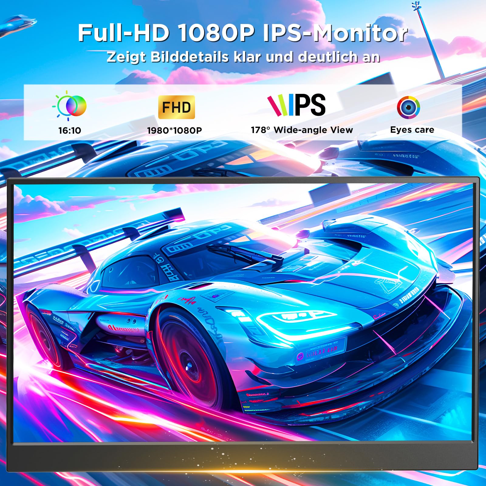15,6'' Portable Monitor, 1080P FHD Tragbarer Monitor mit Ständer, Mobiler Monitor IPS Bildschirm mit Lautsprechern, Ultra-Dünner Zweitbildschirm für Laptop/PC/Mac/PS4/Switch-USB-C & HDMI Anschluss