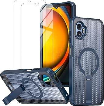 for Samsung Galaxy Xcover 7 Pro Case, with Screen Protector and Concealed Metals Kickstand Honeycomb Mesh Heat Dissipation Design Blue