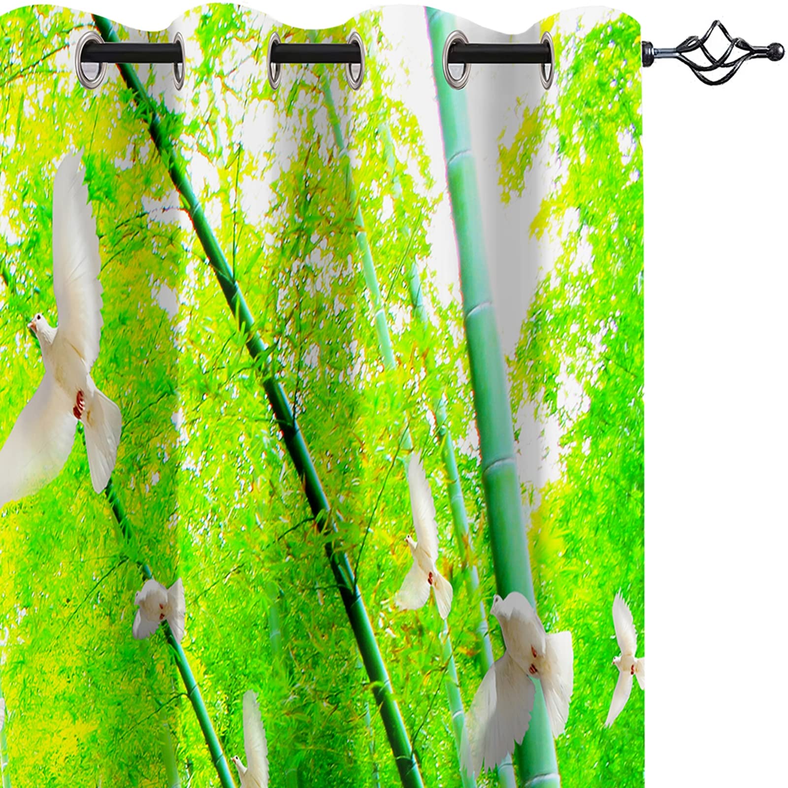 Aeici Cortinas Baño, Cortinas Cuarto Bambú Bosque Camino Flor Ave Verde para Dormitorio Sala de Estar, 214x138CM