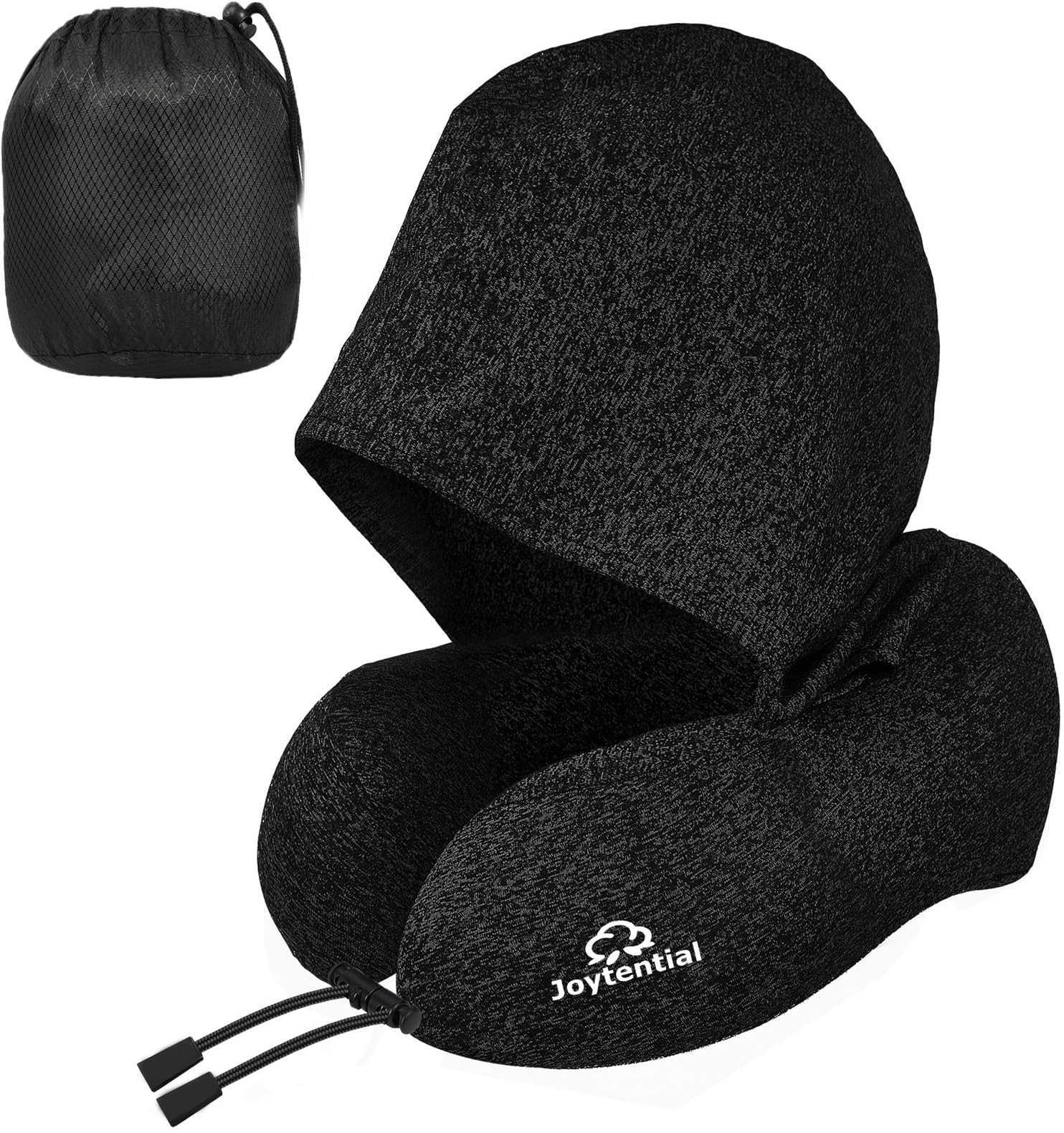 Almohada de Viaje con Capucha, Almohada Cuello de Espuma Memoria Confort, Negro Oscuro