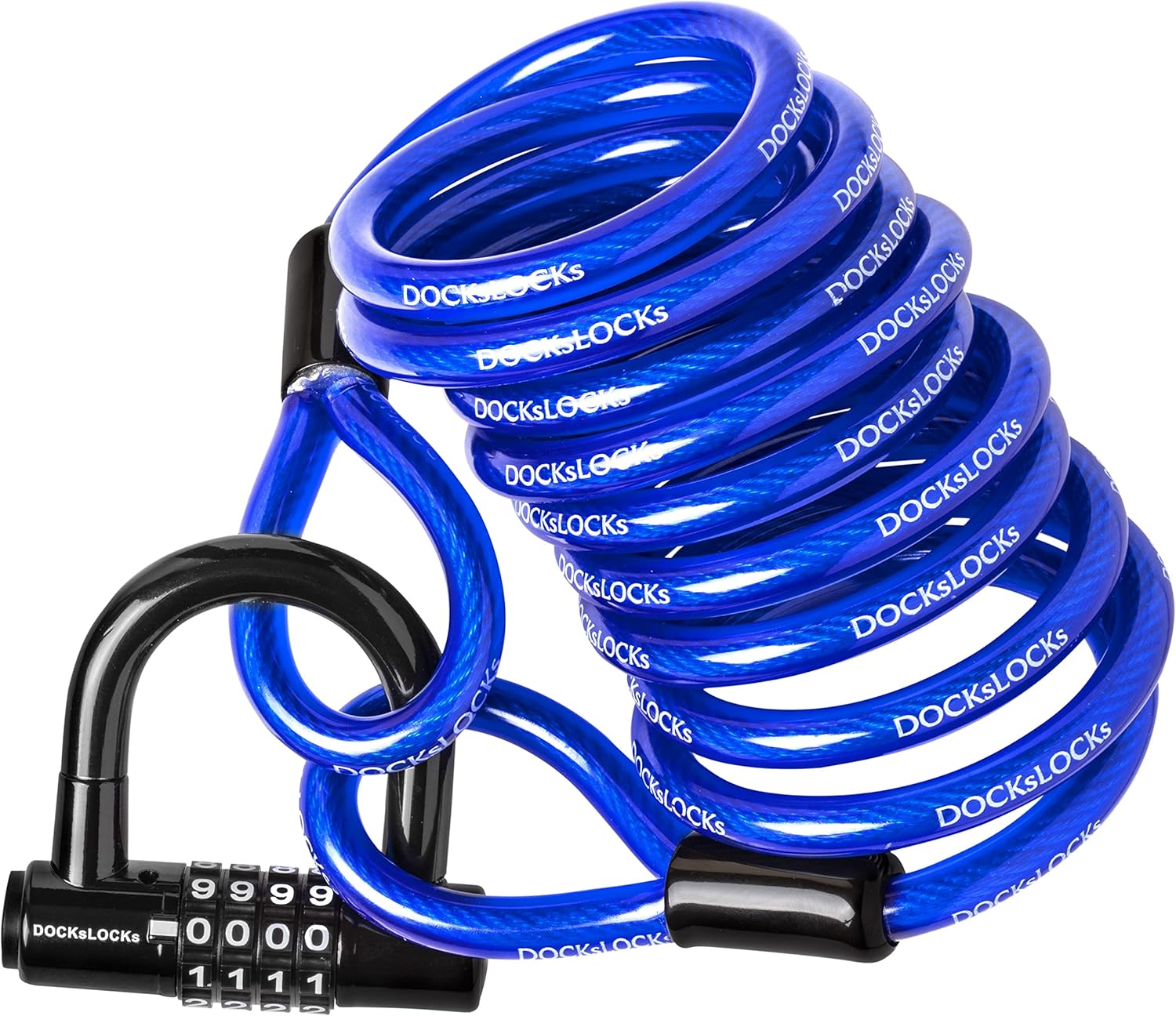 DocksLocks Security Cable Lock Set (5ft to 25ft Lengths) – Weatherproof, Looped Ends, Coiled, Compact, Includes U-Lock, Anti-Theft for Bikes, Patio Furniture, Kayaks, Outdoor Equipment 10ft