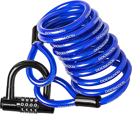 DocksLocks Juego de candado de cable de seguridad (5 pies a 25 pies de longitud)  Resistente a la intemperie, extremos en bucle, en espiral,
