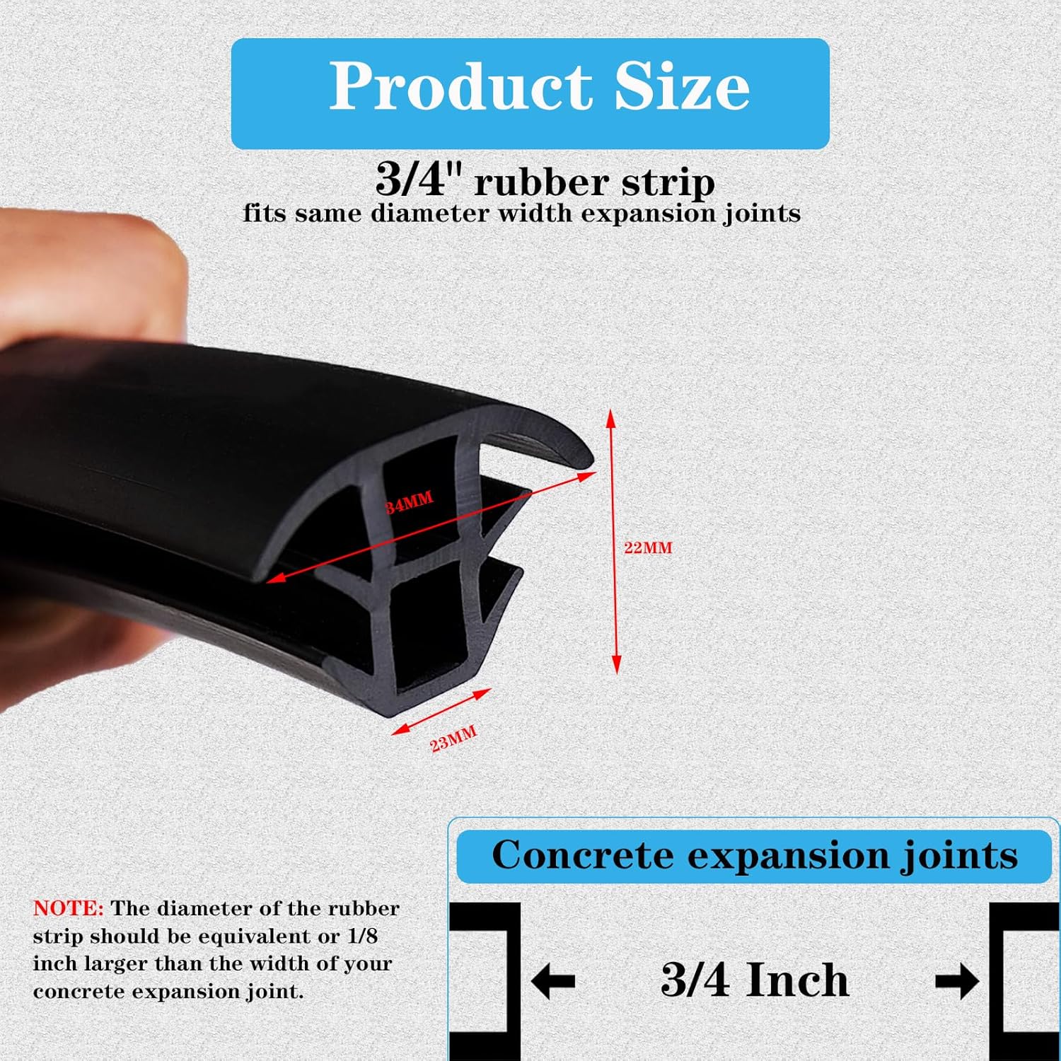 Concrete Expansion Joint Filler, 3/4'' Expansion Joint Repair Replacement, Concrete Crack Repair, Backer Rod, Flexible Foam Rubber Seal, Rubber Strip for Sidewalk, Driveway, Walkway, Doors, Windows