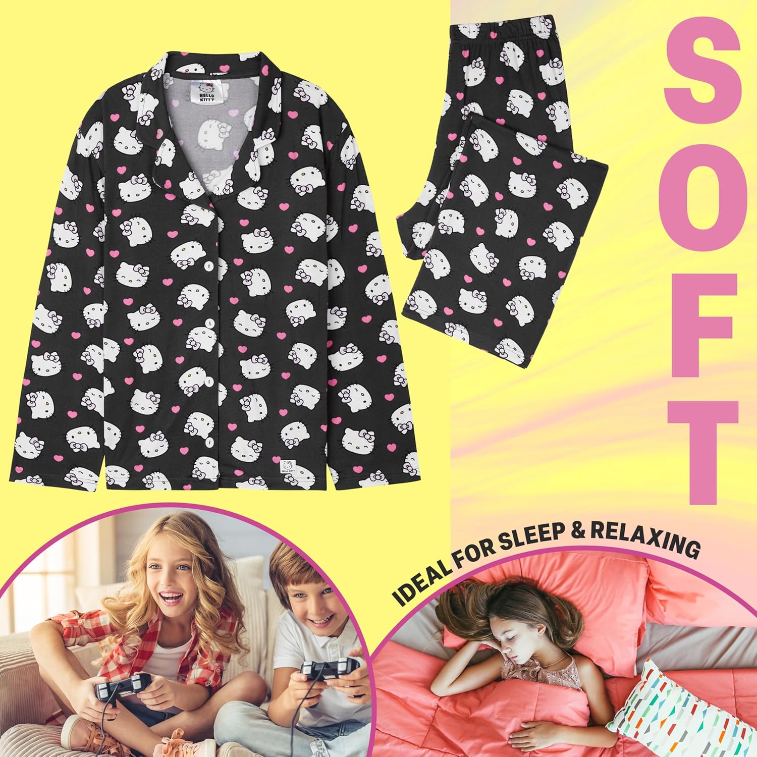 Hello Kitty Sanrio 2 Pc Pajamas Set for Girls Teens, Top, PJ Pants, Kawaii Lounge Set, Kuromi Cute Sleepwear Gifts for Girls - Image 2