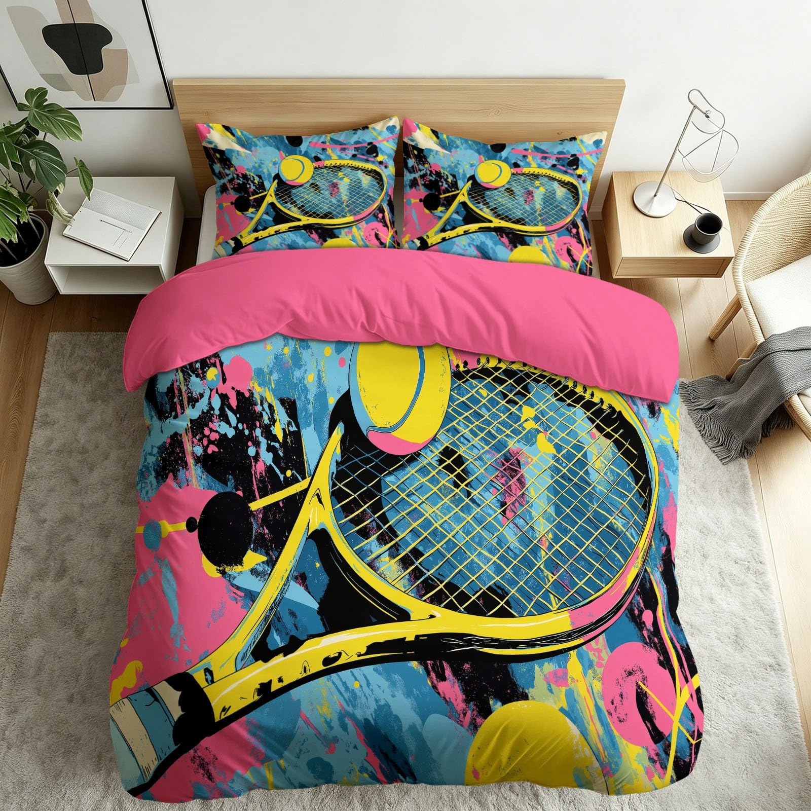 Housse de couette 220x240 tennis et nuages rose avec ses 2 taies d'oreiller