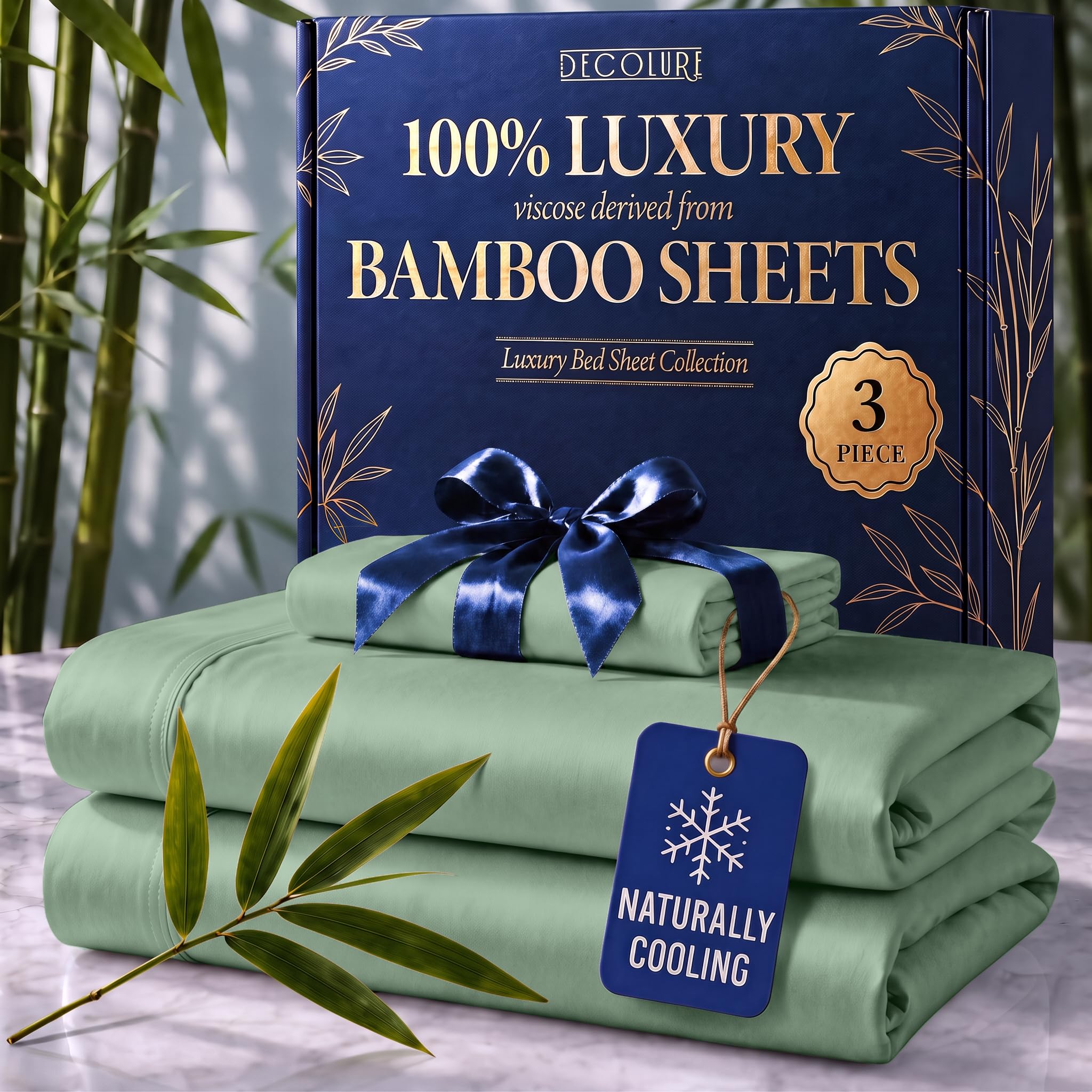 DECOLURE 100% Viscose Derived from Bamboo Sheets Twin Size | 3 Pc Bed Set