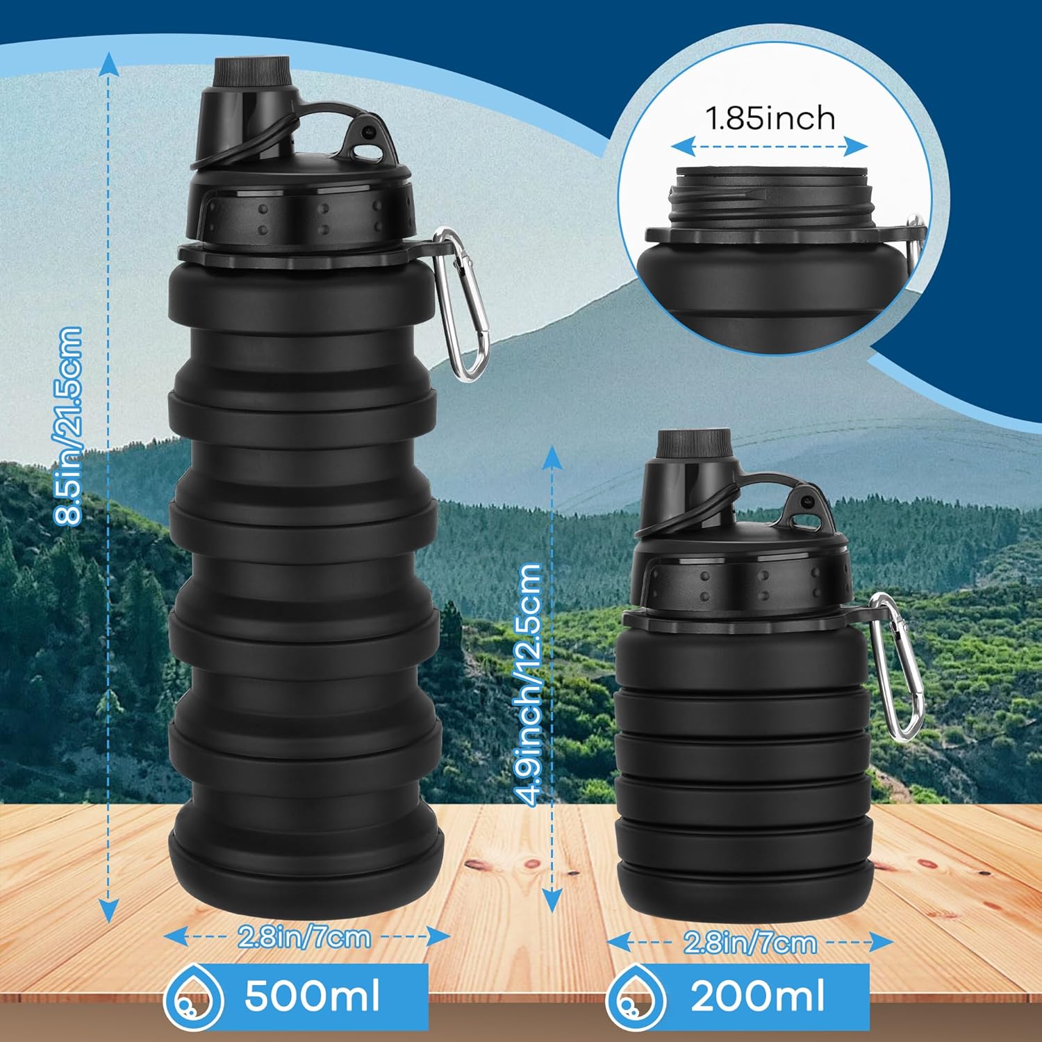 Collapsible Water Bottles, 17oz Reusable BPA Free Silicone Collapsible Water Bottles, 17oz Reusable BPA Free Silicone