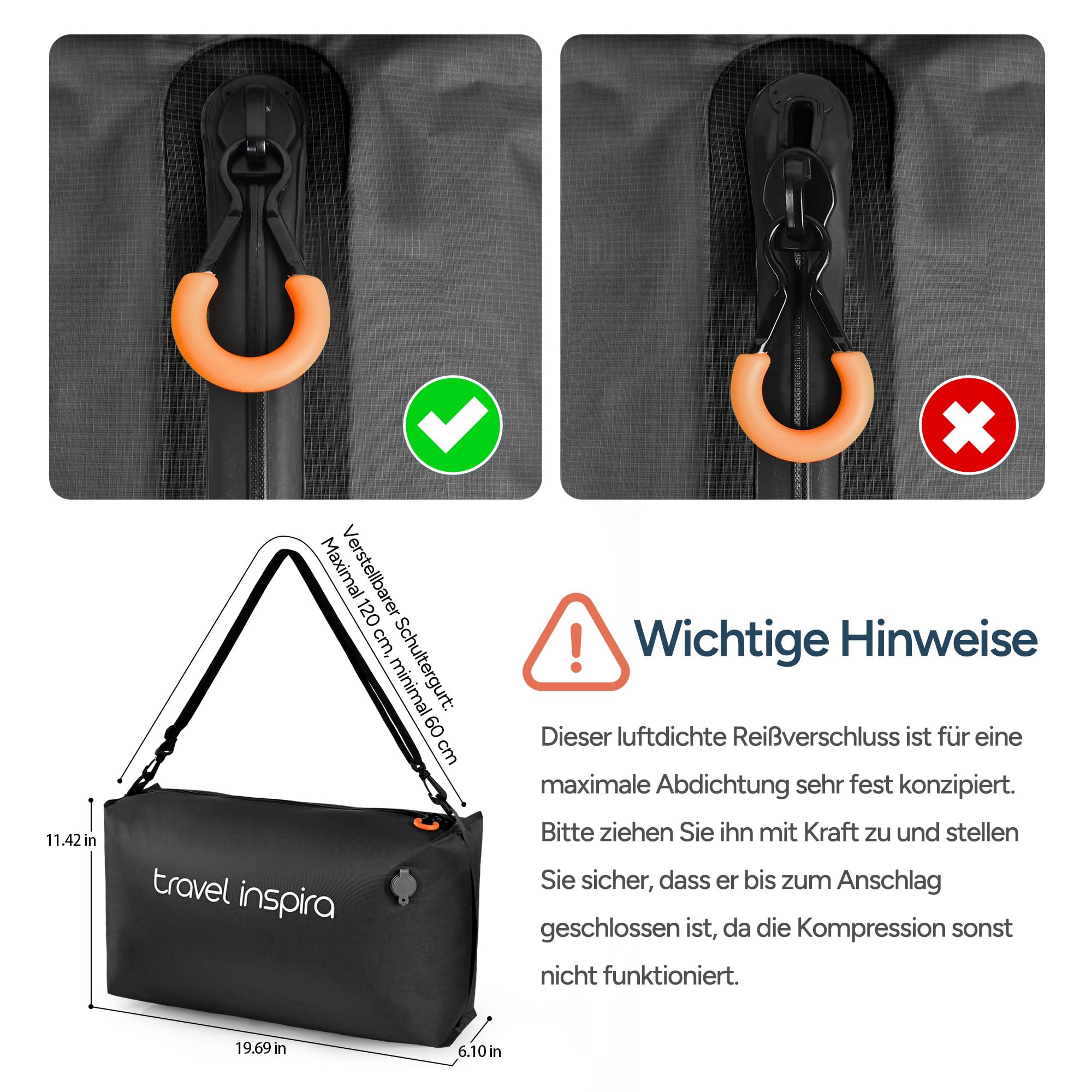 travel inspira 2X TPU Vakuumbeutel für Kleidung Wasserdichtes Reisebeutel | TPU 22L 50% Platzsparend USB-C Aufladbare Pumpe 4500Pa mit Einzelnem Waschbeutel Wiederverwendbar Aufbewahrung & Organisation