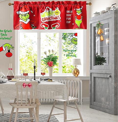 Miniatura 3 de Window Curtain Valance Xmas Christmas Funny Holiday Kitchen Curtain with Rod Pocket 52x18inch Winter Small Bathroom Laundry Home Window Decor