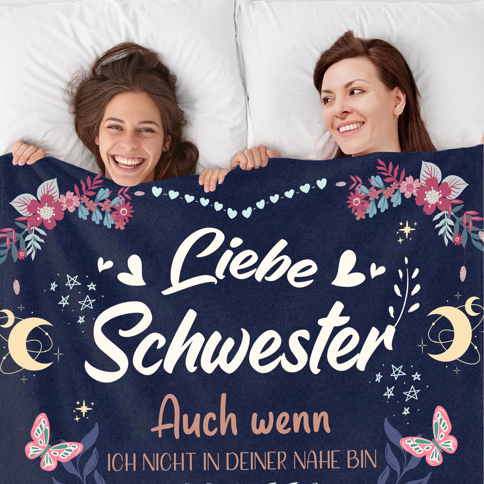 Geschenke für Schwester, Schwester Geschenk, Schwester, Schwester, Geburtstagsgeschenke, Kuscheldecken Geschenke, Schwester Decke 152cm x 127cm(Marineblau)