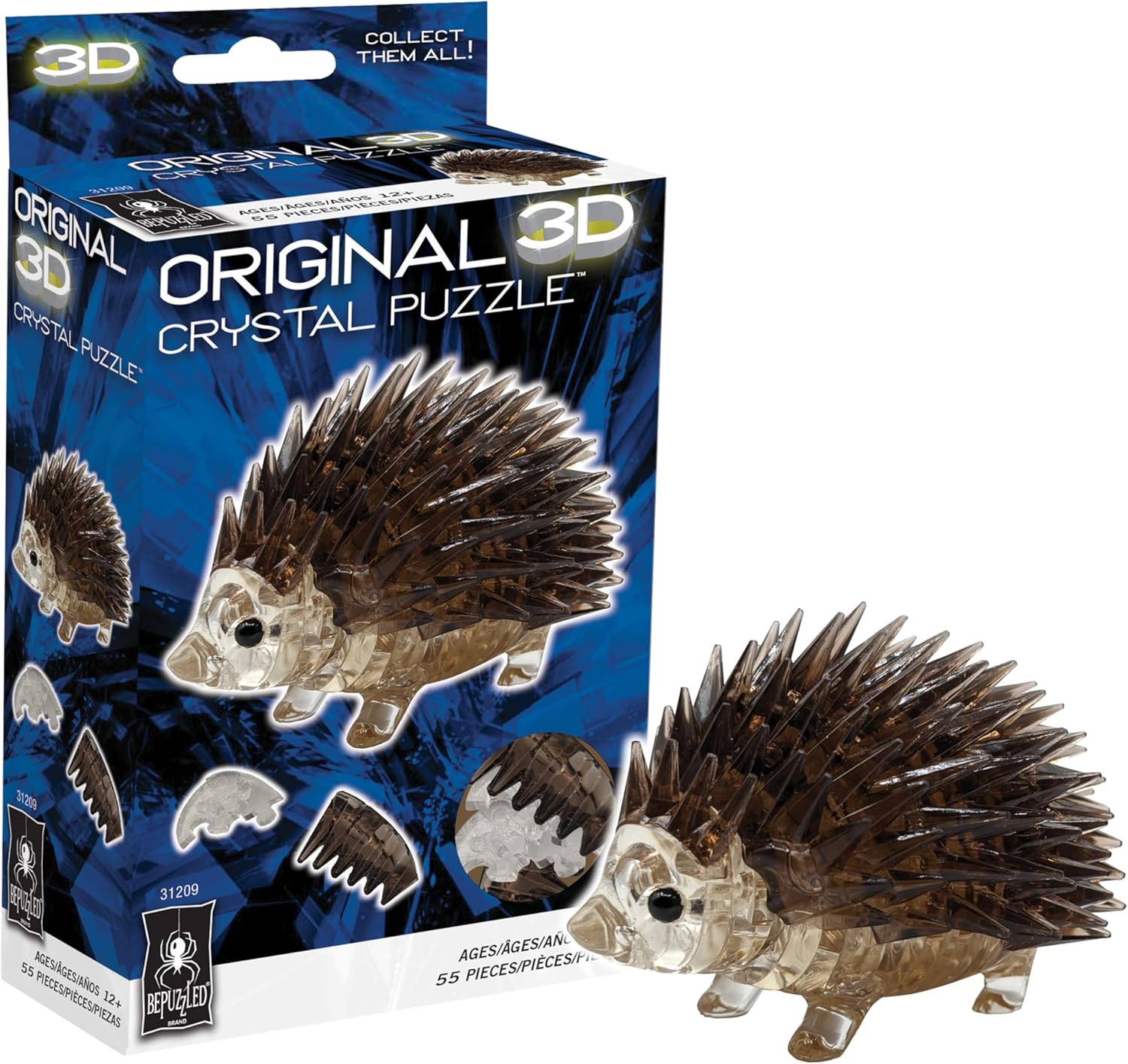 BePuzzled Hedgehog 3D Crystal Puzzle, Brain Teaser Collectible, Brown, Ages 12+