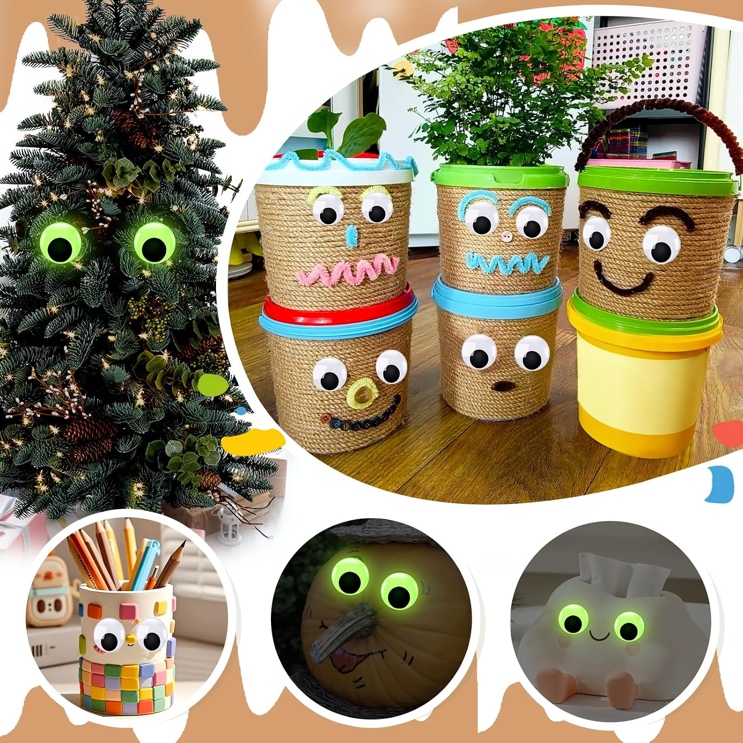 TOAOB 4pcs Large Glow in The Dark Googly Wiggle Eyes Self Adhesive 3 Inch