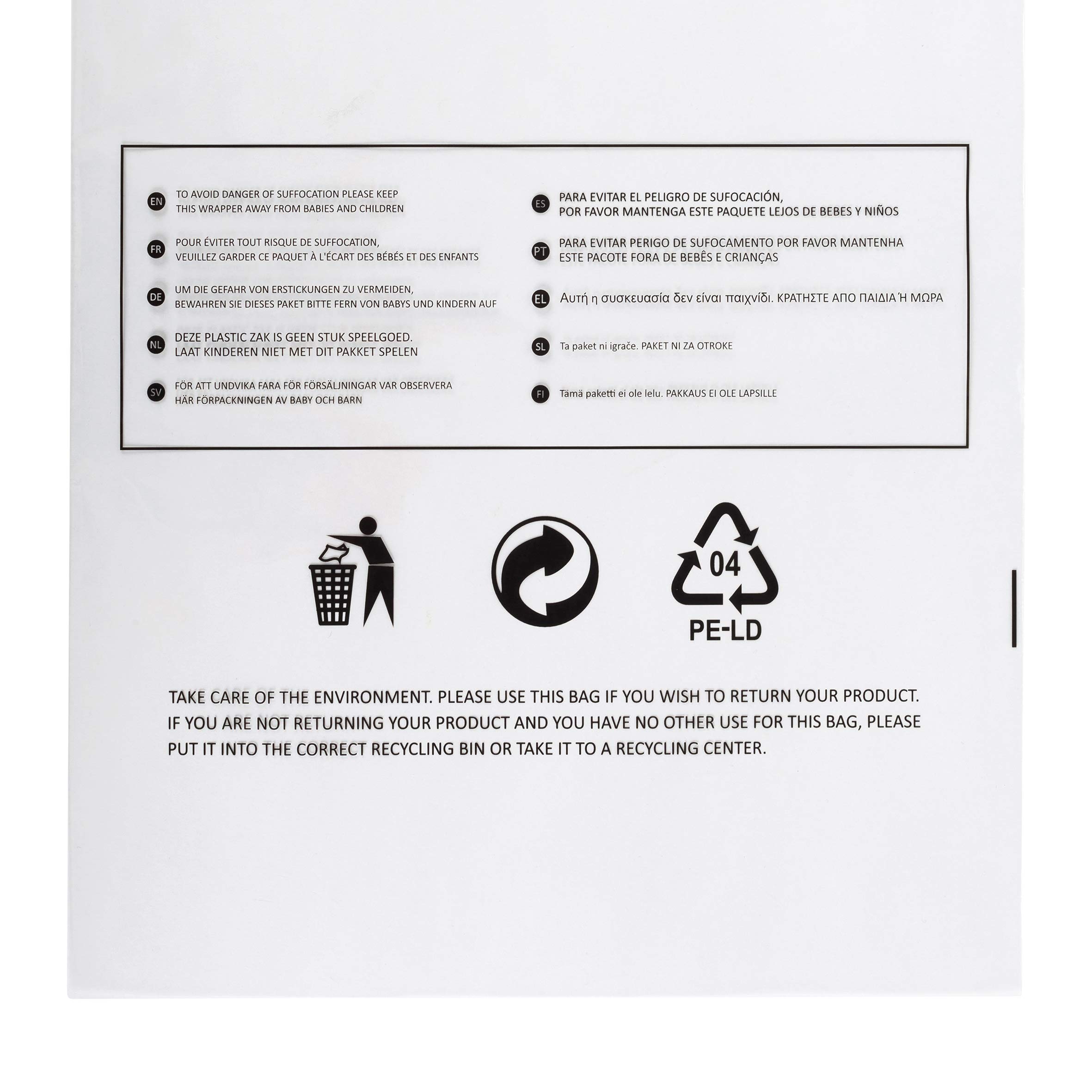 Sacchetto Standard FBA con Avviso di Soffocamento, Busta in Plastica