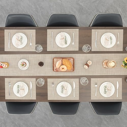 Miniatura 6 de Myir JUN Juego de 8 manteles individuales tejidos de vinilo, para interiores, lavables, antideslizantes, para mesa de comedor (color beige, juego de