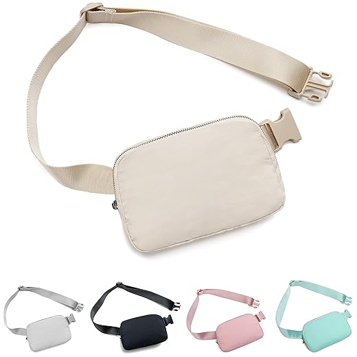 Belt Bag Waist Pack Bum Bag Crossbody Fanny Pack for Women and Men with Adjustable Strap Small Waist Pouch for Travel Workout Running Hiking(Off White)