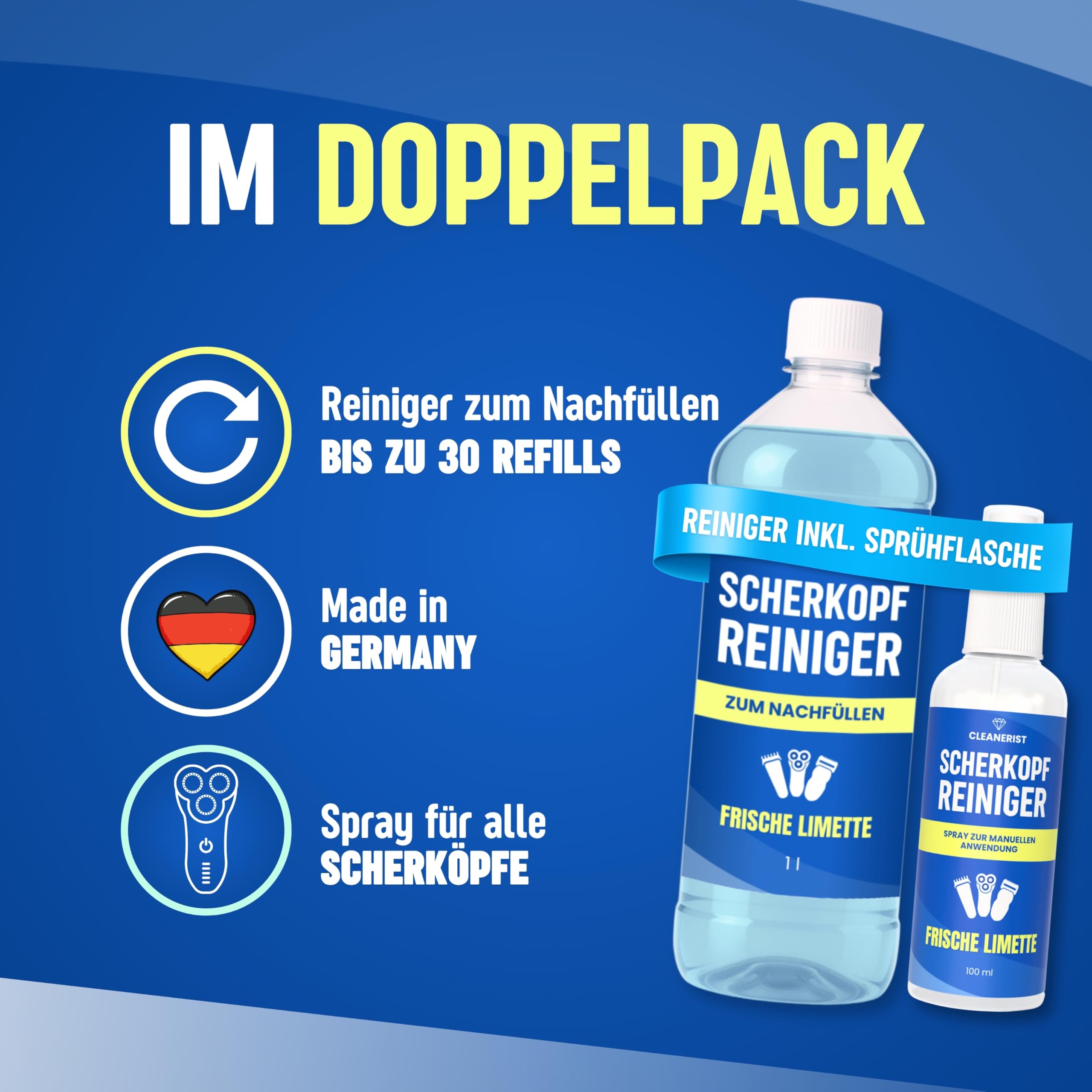 Die Seifenblase | 3 x 100 ml de nettoyant pour tête de rasage pour rasoirs et têtes de rasage de toutes sortes – Spray avec tête de pulvérisation pour application sur tondeuse