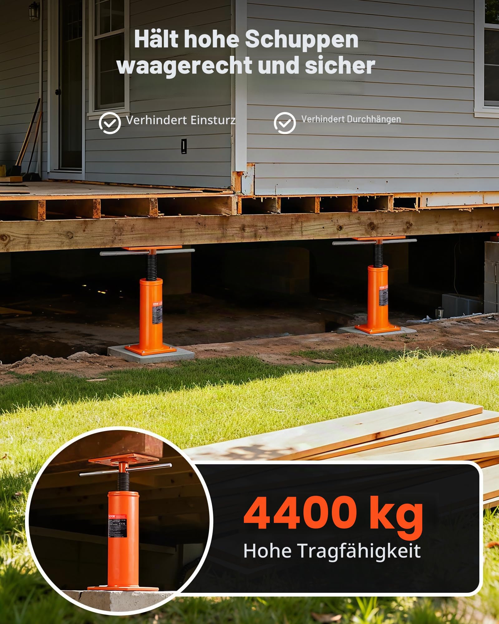 VEVOR Kellerheber, 2er-Set, Höhenbereich von 30,48-40,64 cm, max. Tragkraft pro Einheit: 40,6 kg, Verstellbarer Stützbalken, zum Nivellieren, Teleskop-Stahlheber für vorübergehende Unterstützung