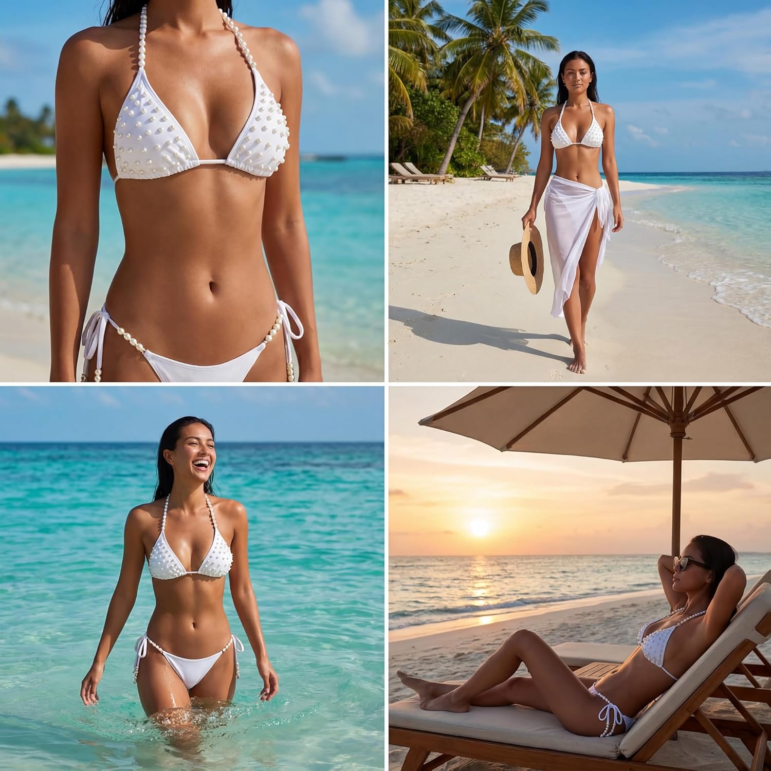 White Bikini Sets Halter String Triangle Swimsuits for Bachelorette Party Bride Shower Summer Party
