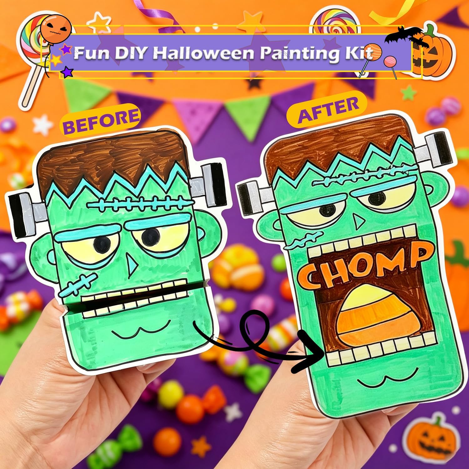 Halloween Origami Set, DIY Art and Craft Paper Art Kit with 8 Patterns & Stickers, Easy Fold Beginner Sets for Party Supplies Halloween Decoration image 2