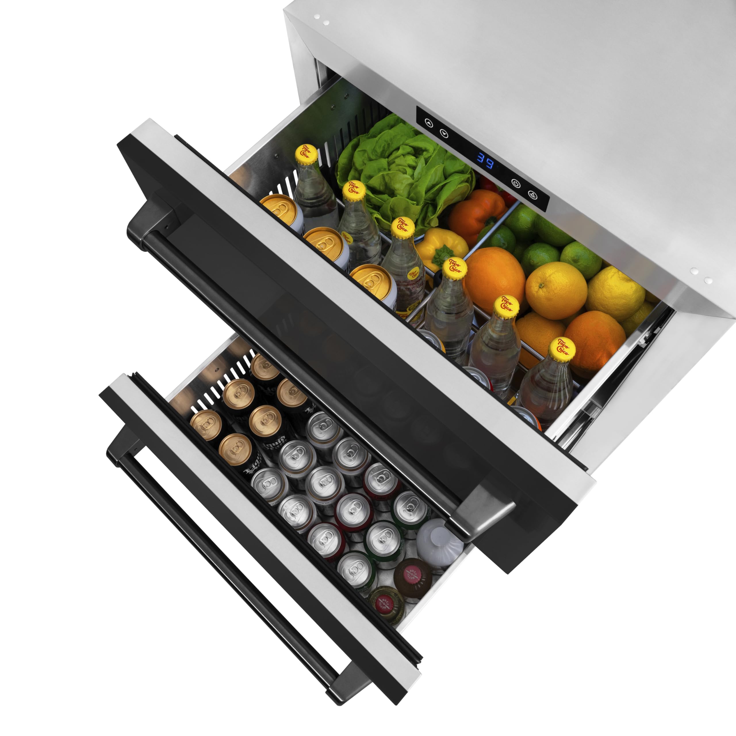 Z Line Kitchen And Bath ZLINE 24 In. Touchstone 168 Can Outdoor-Rated Dual Refrigerator Drawer With Black Stainless Steel Doors (Rdso-Bs-24) on Fridge.com - View 6