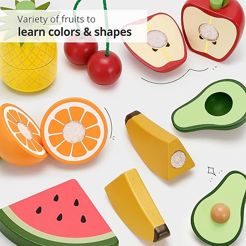 Miniatura 6 de PairPear Juguetes de madera, juegos de comida para la cocina de los niños, juego de frutas para cortar alimentos para niños pequeños de 3 años en