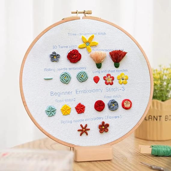 3Pcs 8 Inch Plastic Embroidery Hoops with Sewing Scissors, Seam Ripper,Needle Threader, Round Cross Stitch Hoops with Adjustable Screw, Lightweight & Durable Craft Hoops.
