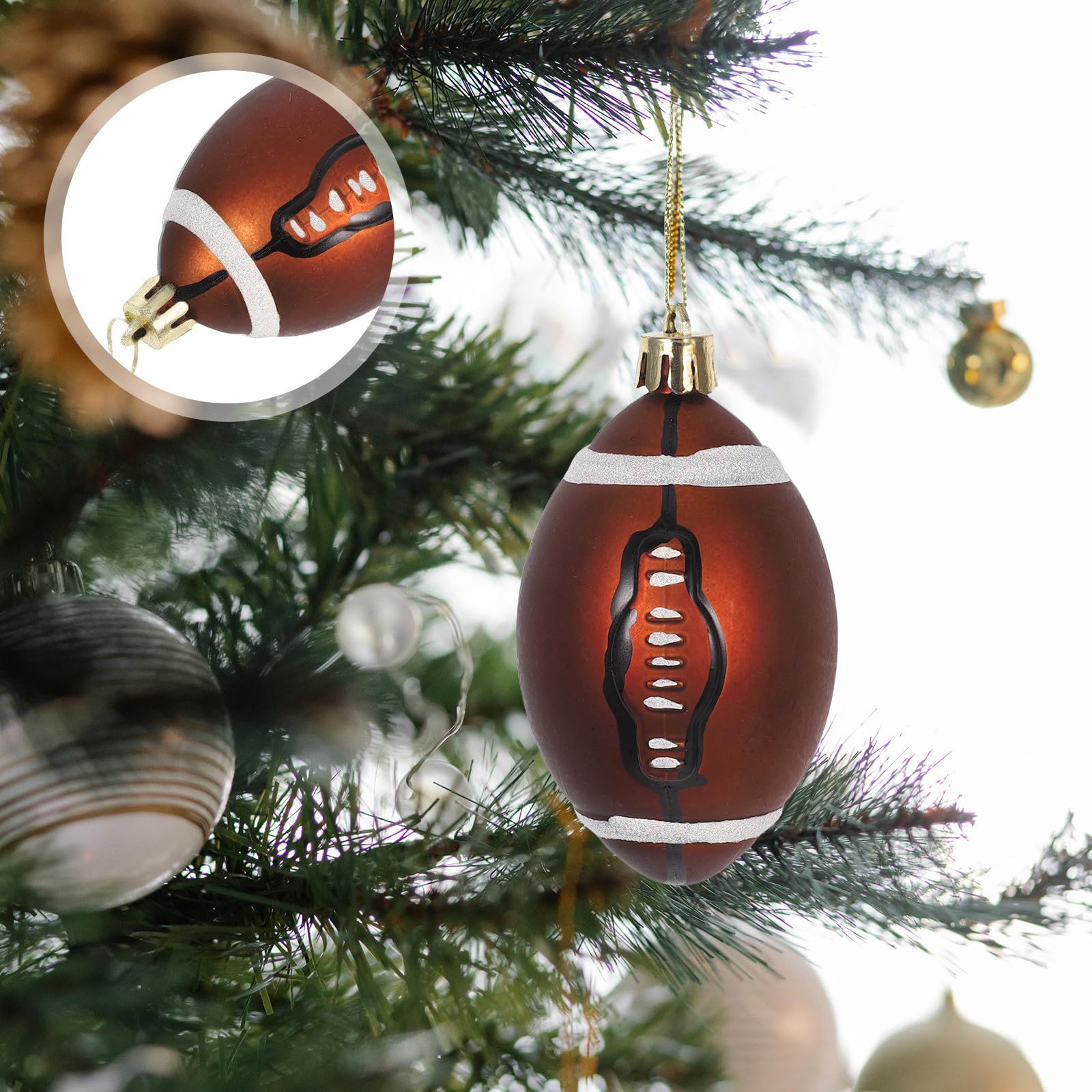 6 Stück Weihnachtskugeln 6cm aus Kunststoff, Rugby Form