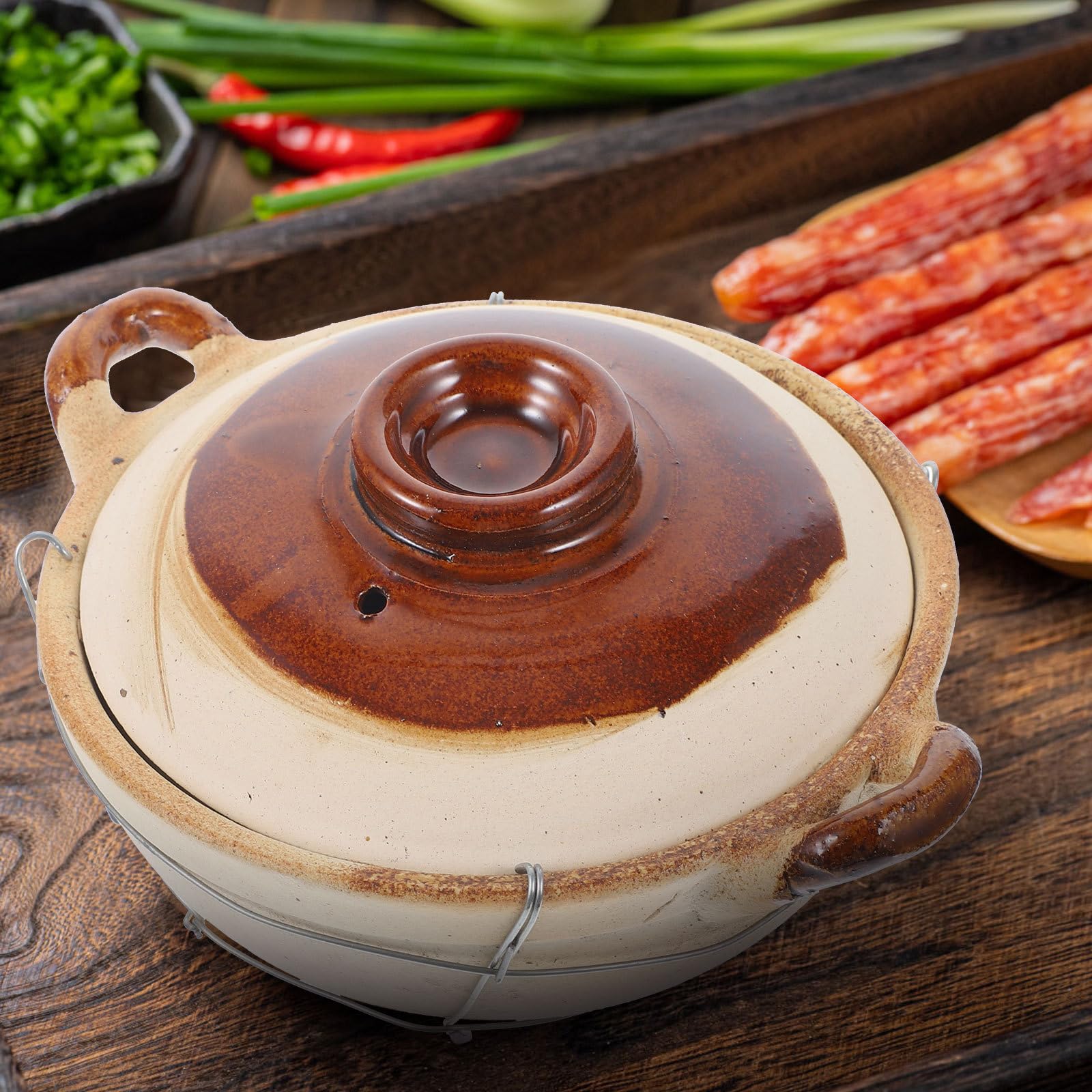 Cazuela de Barro de 0,5l con Asa Individual, Olla para Guisar Casera, Utensilio de Cocina Resistente con Superficie Antiadherente, Adecuado para Arroz y Estofados Varios estilos