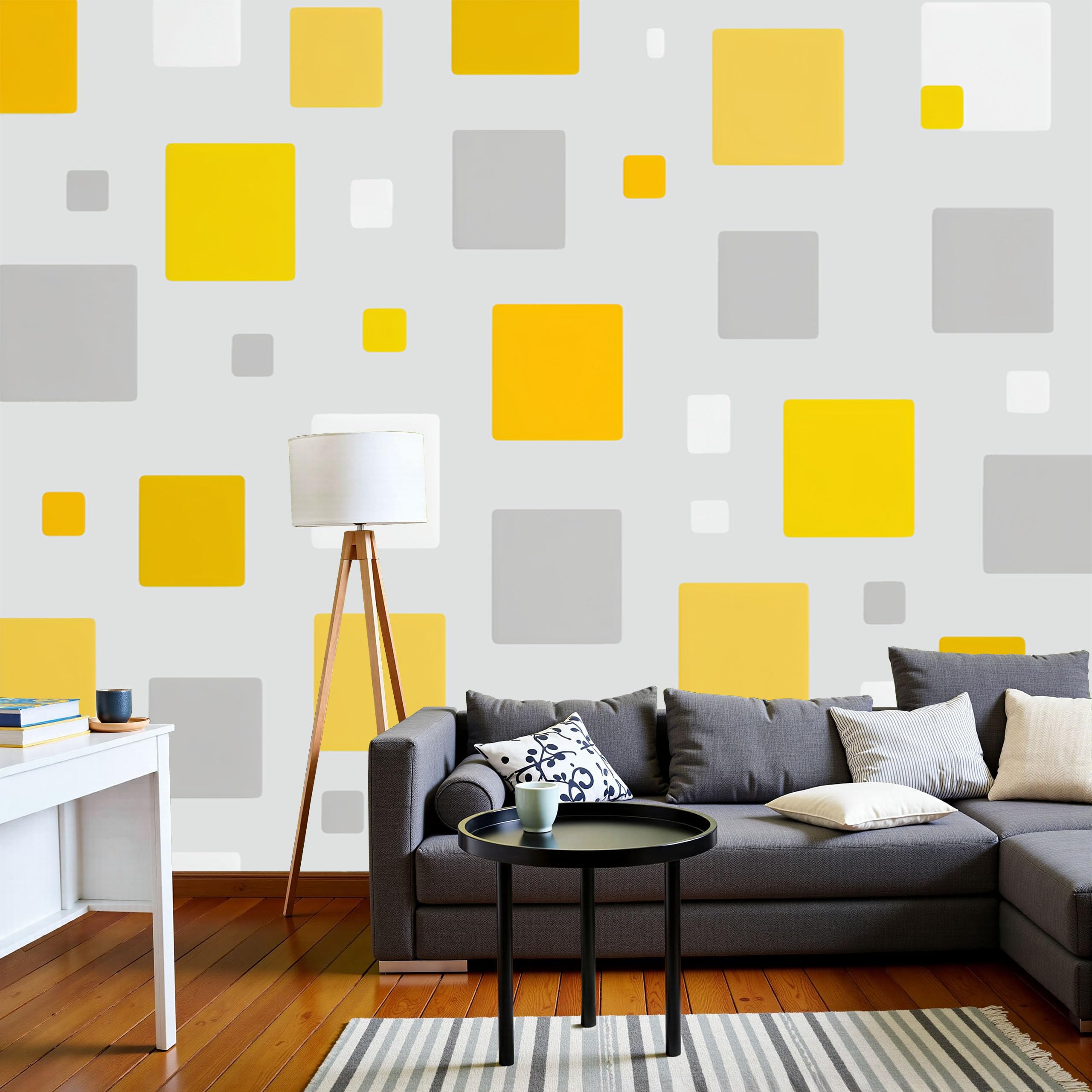 Tapisserie panoramique salon aux carrés gris 3D déco murale chambre 300x210cm