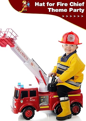 Miniatura 7 de Casco de bombero para niños, sombreros de plástico de bombero para niños y niñas, disfraz de fiesta de Halloween, 2 piezas